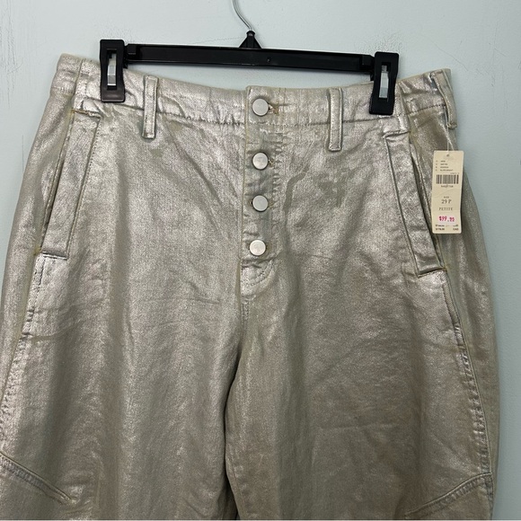 NWT Pilcro The Ar Mid-Rise Button-Front Barrel Jeans: Coated Edition Size 29P - Picture 4 of 14